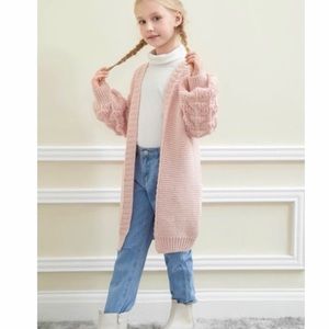 NEW! GIRLS Chunky knit, oversized Pompom bishop drop sleeve, Cosy Cardig…